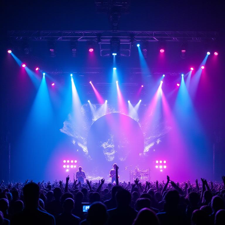 Synchronized lighting and visual production system at live concert